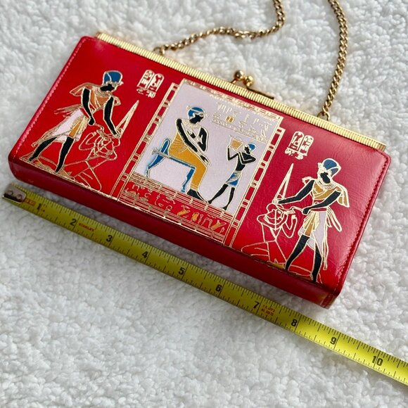 Vntg Egyptian Camel Leather Pharaoh Art Clutch Red & Gold Kiss Lock Rare… - Picture 1 of 7